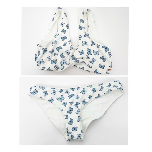 PINK VICTORIA’S SECRET | White and Blue Butterfly Print Bikini Set Sz. Medium - Picture 2 of 5